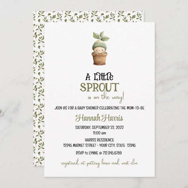 Little Sprout on the Way Baby Shower Invitation Inbjudningar (Fram/baksida)