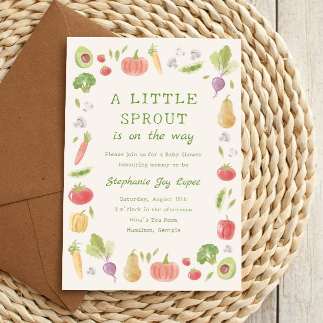 Little Sprout on the Way Vegetables Baby Shower Inbjudningar (A little sprout is on the way baby shower invitation)