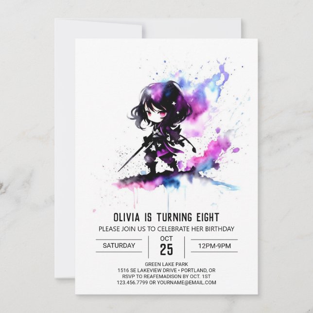 Little Spy Ninja Digital Girl Birthday Inbjudningar (Framsida)