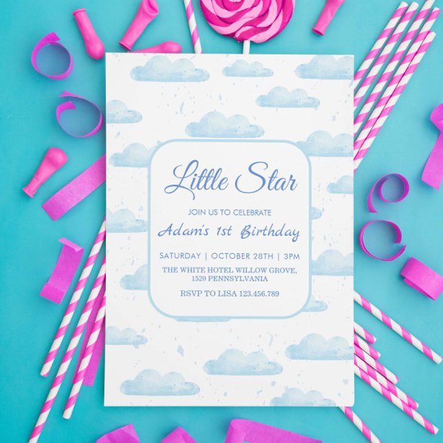 Little Star 1st Birthday Blue Cloud Inbjudningar (Skapare uppladdad)