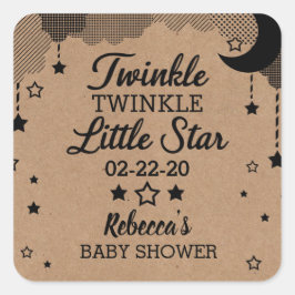 Little Star Baby Shower Kraft Papper Tack Fyrkantigt Klistermärke
