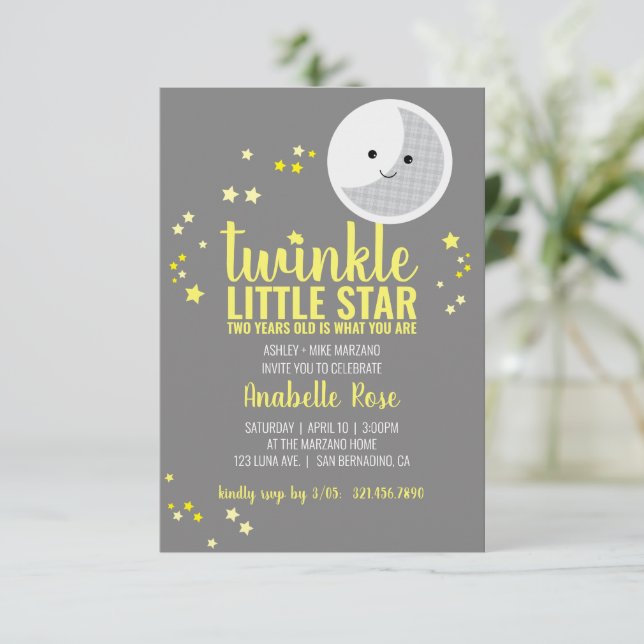 Little star BOY eller GIRL 2nd BIRTHDAY PARTY Inbjudningar (Stående Fram)