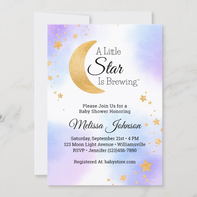 Little Star Brewing Celestial Baby Shower Inbjudningar (Framsida)