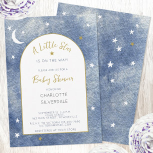 Little Star Celestial Watercolor Baby Shower Inbjudningar