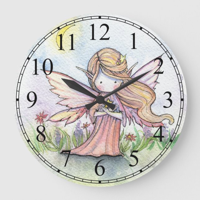 Little Star Fairy Cute Girls Clock Stor Klocka (Framsida)