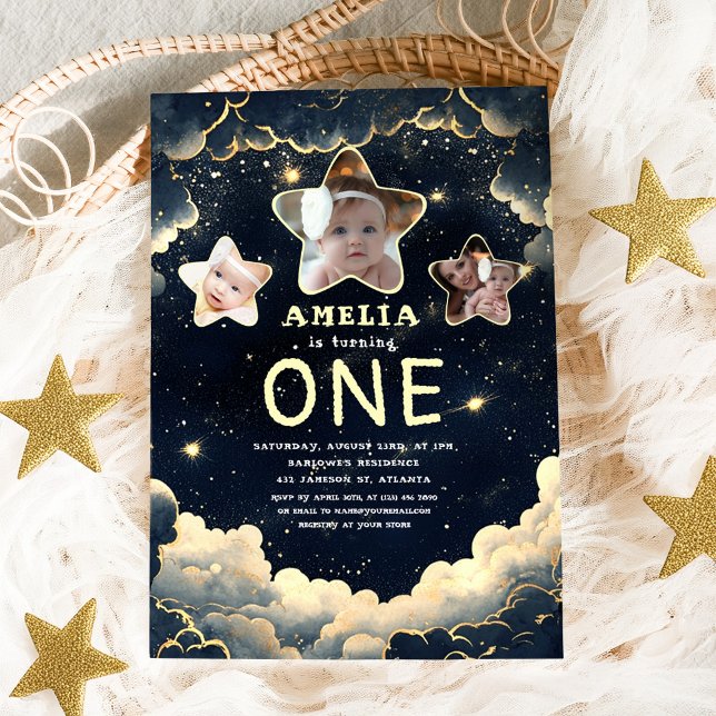Little Star Galaxy Celestial Baby 1:a födelsedagen Inbjudningar (Little Star Galaxy Celestial Baby 1st Birthday Invitation)