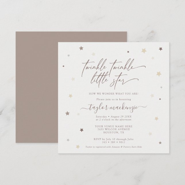 Little Star Gender Neutral Baby Shower Square Invi Inbjudningar (Fram/baksida)