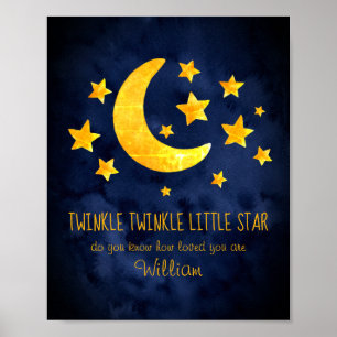 Little Star Namn Måne & Star Watercolor Whimsical Poster