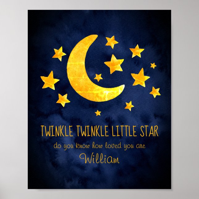 Little Star Namn Måne & Star Watercolor Whimsical Poster (Framsidan)