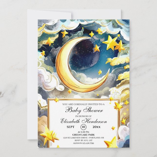Little Starry Night Celestial Baby Shower Inbjudningar (Framsida)