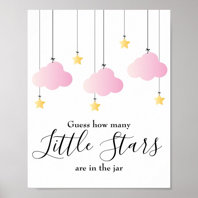 Little Stars Pink Baby Shower Game Sign Poster (Framsidan)