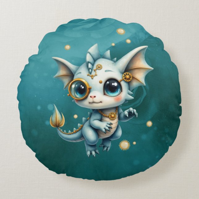 Little Steam Dragon – Professional Chaos Engineer. Rund Kudde (Framsidan)