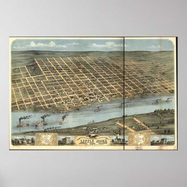 Little Sten Arkansas 1871 Panoramic Karta Poster (Framsidan)