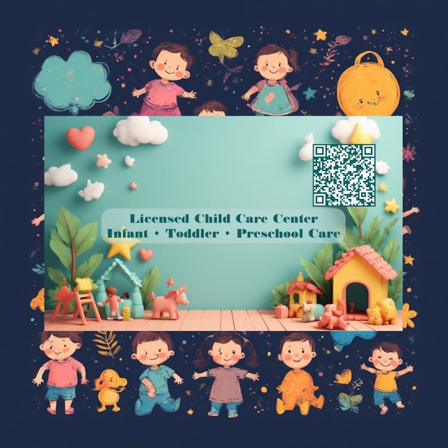 Little Steps Montessori Day Care QR Code Pastel Visitkort (Little Steps Montessori Day Care QR Code Pastel Business Card)
