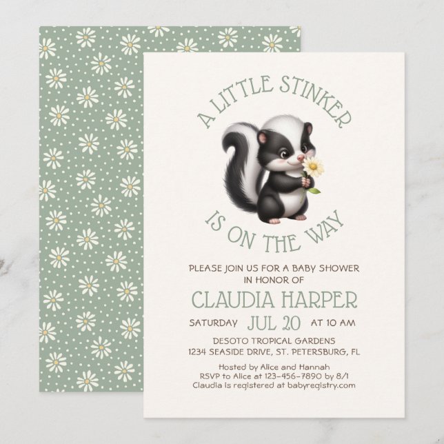 Little Stinker Skunk Baby Shower Inbjudningar (Fram/baksida)
