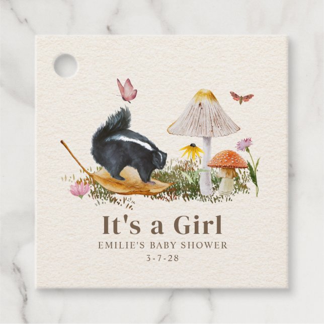 Little Stinker Woodland Skunk Girl Baby Shower Gåvor Etiketter (Framsida)