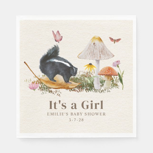 Little Stinker Woodland Skunk Girl Baby Shower Pappersservett (Framsidan)