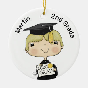 Little Student Boy Blond Hair Julgransprydnad Keramik