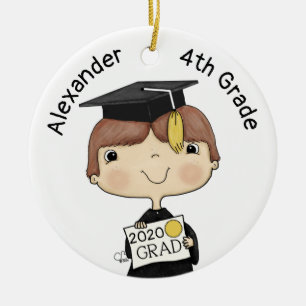 Little Student Boy Brown Hair Julgransprydnad Keramik