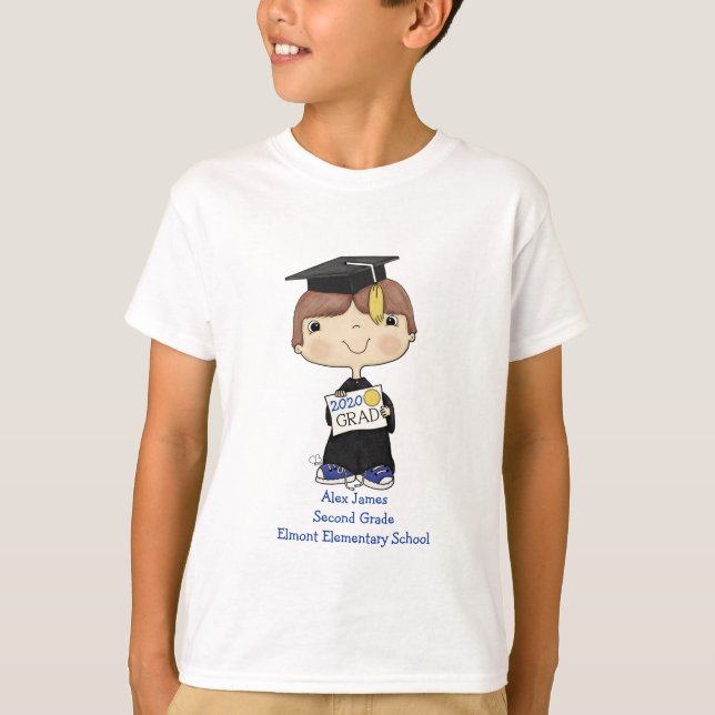 Little Student Boy Brown Hair T Shirt (Framsida)