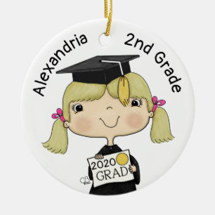 Little Student Girl Blond Hair Julgransprydnad Keramik