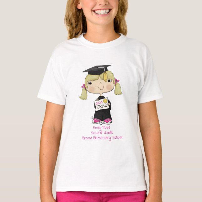 Little Student Girl Blond Hair T Shirt (Framsida)
