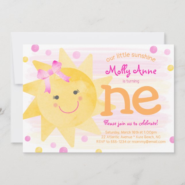 Little Sunshine 1:a Birthday Girl-inbjudan Inbjudningar (Framsida)