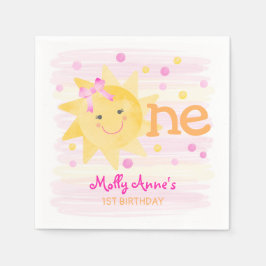 Little Sunshine 1st Birthday Girl Gult Rosa Pappersservett