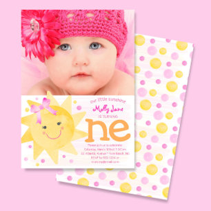 Little Sunshine 1st Birthday Girl Photo Inbjudningar