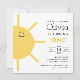 Little Sunshine 1st Birthday Party Square bjudati Inbjudningar