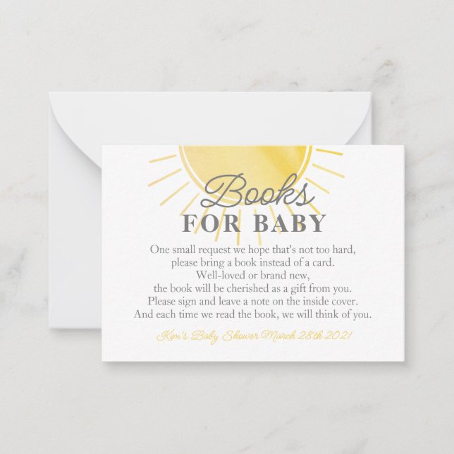 Little Sunshine Baby Shower Bokar för Baby Card Anteckningskort (Framsida)