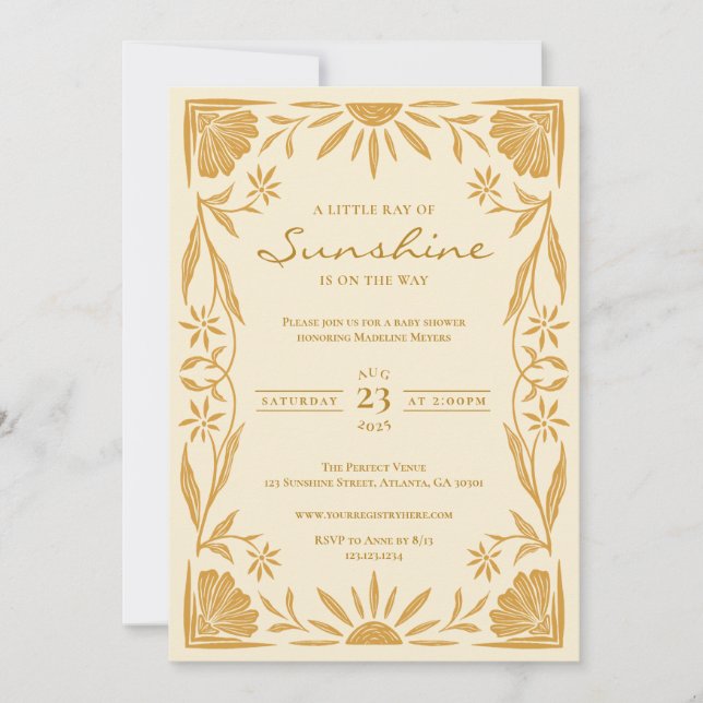 Little Sunshine Baby Shower-inbjudan Inbjudningar (Framsida)