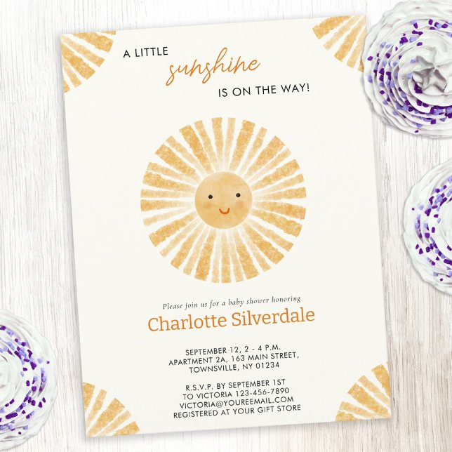 Little Sunshine Baby Shower-inbjudan Vykort (Little Sunshine gender neutral baby shower invitation postcard with custom text)