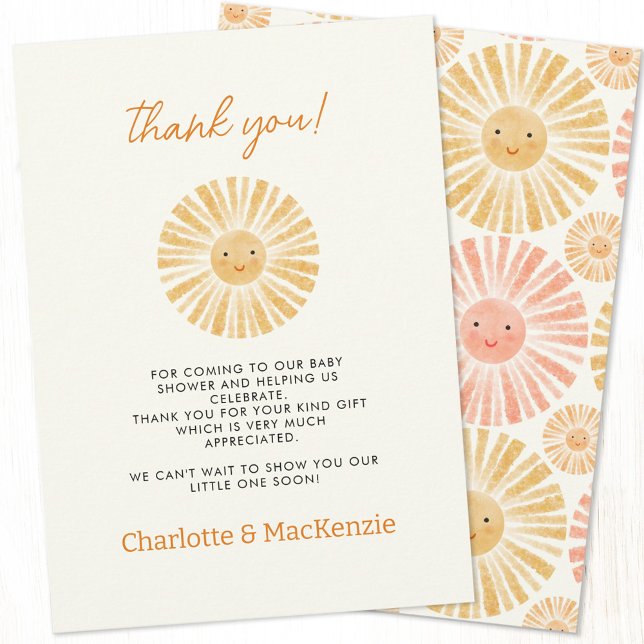 Little Sunshine Baby Shower - tackkort Inbjudningar (Little ray of sunshine baby shower thank you card with custom text)