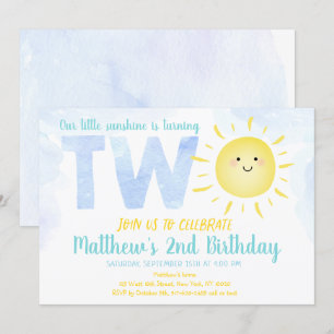 Little Sunshine Boy Second Birthday Inbjudningar