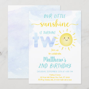 Little Sunshine Boy Second Birthday Inbjudningar