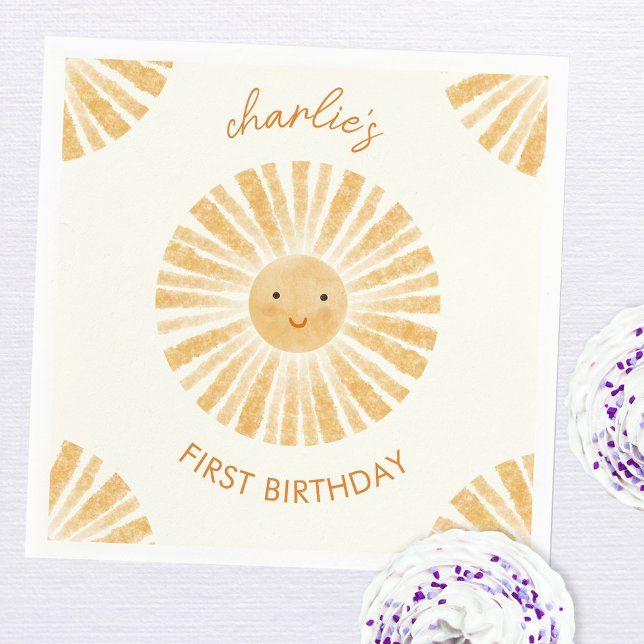Little Sunshine First Birthday Personlig Pappersservett (Personalized happy sunshine first birthday party paper napkin)