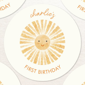 Little Sunshine First Birthday Personlig Runt Klistermärke