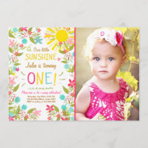 Little Sunshine Födelsedagsfest inbjudan Blommigt