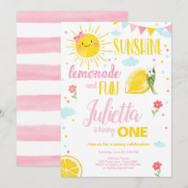 Little Sunshine Lemonade Rosa Girl Birthday Inbjudningar