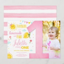 Little Sunshine Lemonade Rosa Girl Birthday Inbjudningar