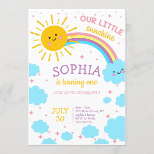 Little Sunshine ONE Rainbow Girl 1st Birthday Cute Inbjudningar