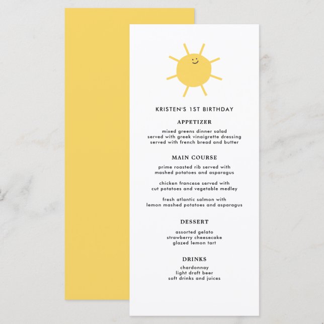 Little Sunshine Party Meny (Fram/baksida)