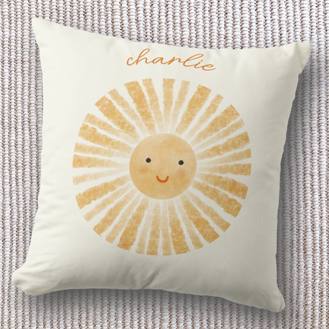 Little Sunshine Personlig Kudde (Happy little watercolor sunshine personalized custom name throw pillow, ideal for nursery decor)