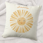 Little Sunshine Personlig Kudde<br><div class="desc">En lycklig gult solsken på en mjuk gräddbakgrund. Ändra det moderna skriptet namn för anpassning. Originalkonst av Nic Squirrell.</div>