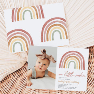 Little Sunshine Rainbow Photo Birthday-inbjudan Inbjudningar