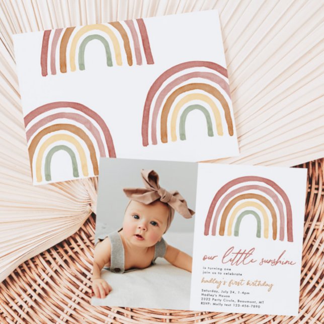 Little Sunshine Rainbow Photo Birthday-inbjudan Inbjudningar (Skapare uppladdad)