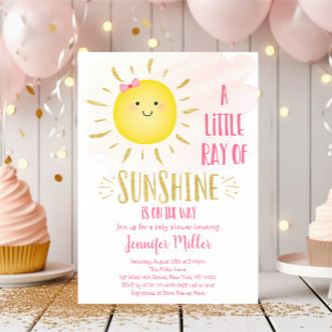 Little Sunshine Rosa & Guld Baby Shower Inbjudningar