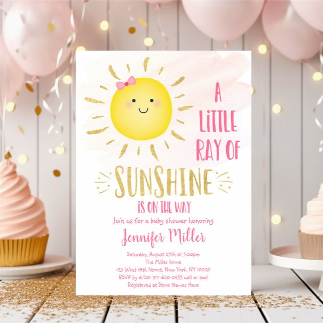 Little Sunshine Rosa & Guld Baby Shower Inbjudningar (Skapare uppladdad)