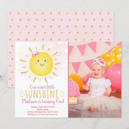 Little Sunshine Rosa & Guld Birthday Inbjudningar